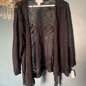 Avenue Black Open-Knit Cardigan